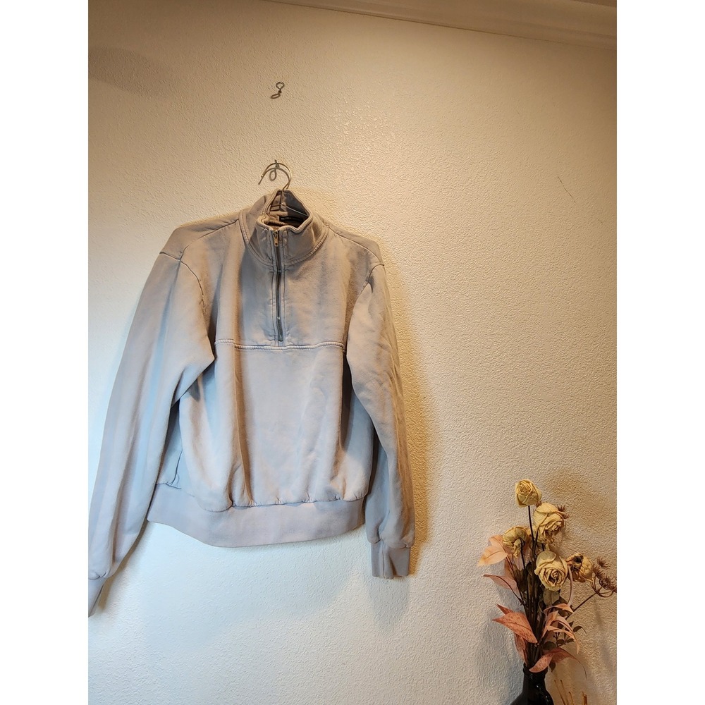 Brandy Melville Made in Italy Quarter Zip Sweatshirt Gray Blue Pullover One Size